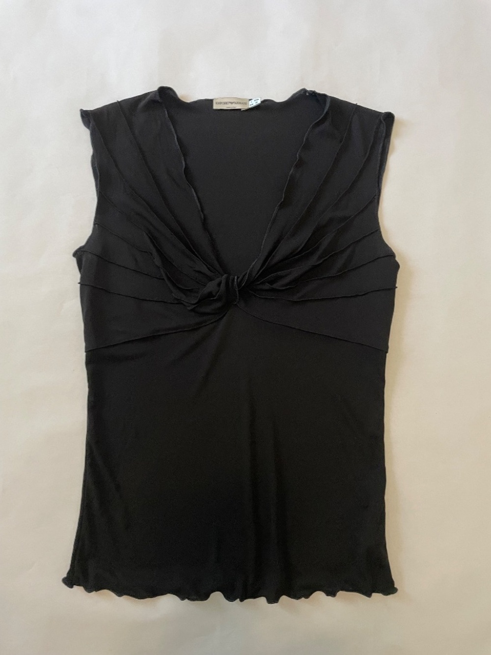 Vintage Emporio Armani Twist Tie Sleeveless Black Tank Top Blouse 90s Y2K, US 10